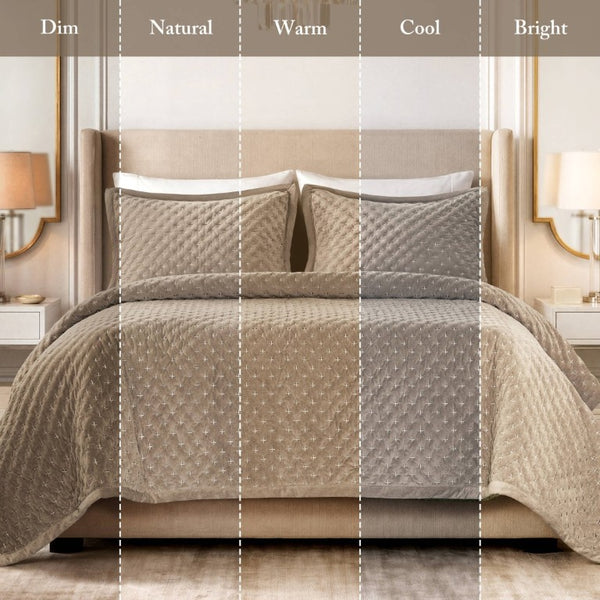 English Elm 3-Piece Queen Velvet Coverlet Set with Cross-Stitch Quilting for Elegant Bedrooms Taupe B035P549331