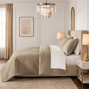English Elm 3-Piece Queen Velvet Coverlet Set with Cross-Stitch Quilting for Elegant Bedrooms Taupe B035P549331