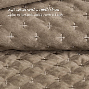 English Elm 3-Piece Queen Velvet Coverlet Set with Cross-Stitch Quilting for Elegant Bedrooms Taupe B035P549331