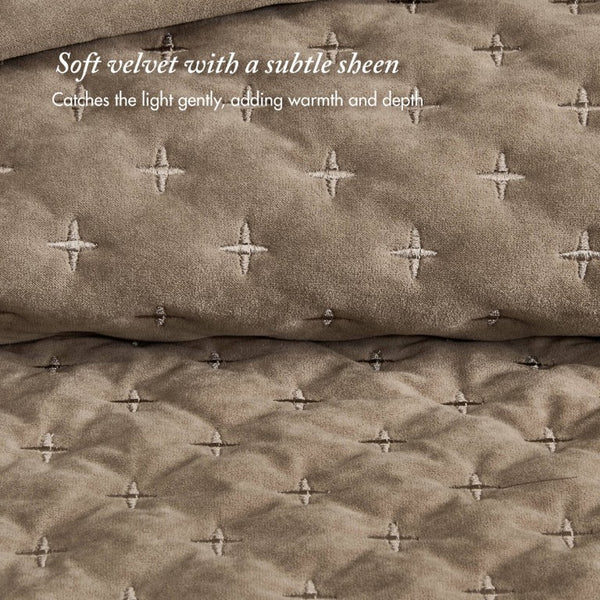 English Elm 3-Piece Queen Velvet Coverlet Set with Cross-Stitch Quilting for Elegant Bedrooms Taupe B035P549331