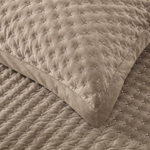 English Elm 3-Piece Queen Velvet Coverlet Set with Cross-Stitch Quilting for Elegant Bedrooms Taupe B035P549331