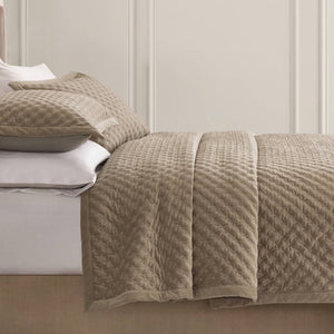 English Elm 3-Piece Queen Velvet Coverlet Set with Cross-Stitch Quilting for Elegant Bedrooms Taupe B035P549331