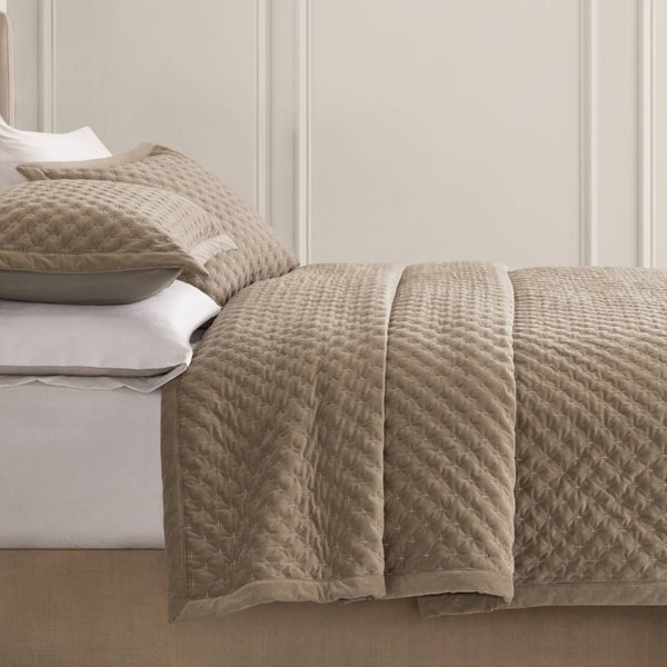 English Elm 3-Piece Queen Velvet Coverlet Set with Cross-Stitch Quilting for Elegant Bedrooms Taupe B035P549331