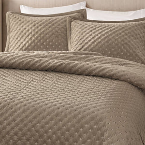 English Elm 3-Piece Queen Velvet Coverlet Set with Cross-Stitch Quilting for Elegant Bedrooms Taupe B035P549331