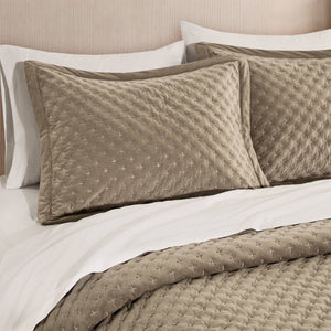 English Elm 3-Piece Queen Velvet Coverlet Set with Cross-Stitch Quilting for Elegant Bedrooms Taupe B035P549331