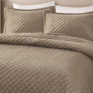 English Elm 3-Piece Tufted Duvet Cover Set with Textured Face for a Serene King Bedroom Taupe Polyester B035P549332