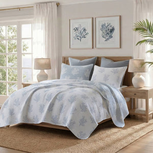 English Elm 3-Piece Reversible Cotton Blend Quilt Set for Full Queen Beds with Yarn-Dyed Fabric Blue B035P549337