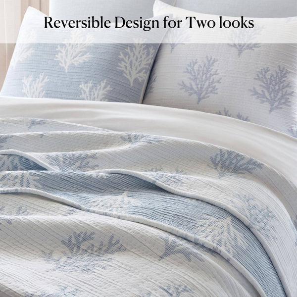 English Elm 3-Piece Reversible Cotton Blend Quilt Set for Full Queen Beds with Yarn-Dyed Fabric Blue B035P549337