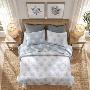 English Elm 3-Piece Reversible Cotton Blend Quilt Set for Full Queen Beds with Yarn-Dyed Fabric Blue B035P549337