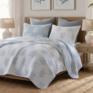 English Elm 3-Piece Reversible Cotton Blend Quilt Set for Full Queen Beds with Yarn-Dyed Fabric Blue B035P549337