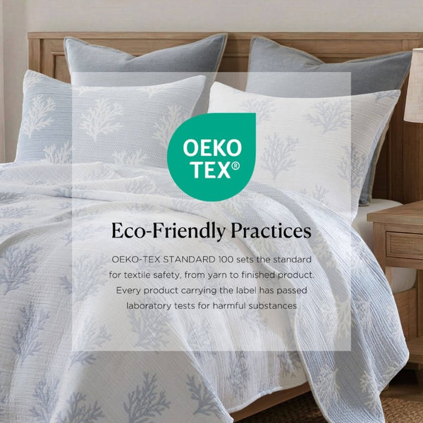 English Elm 3-Piece Reversible Cotton Blend Quilt Set for Full Queen Beds with Yarn-Dyed Fabric Blue B035P549337
