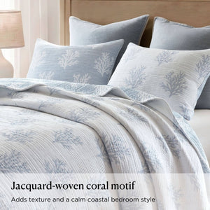 English Elm 3-Piece Reversible Cotton Blend Quilt Set for Full Queen Beds with Yarn-Dyed Fabric Blue B035P549337