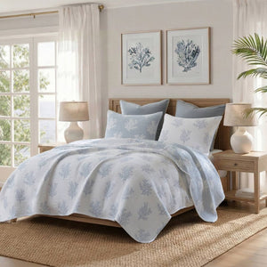 English Elm 3-Piece Tufted Duvet Cover Set with Textured Face for a Serene King Bedroom Blue Polyester B035P549338