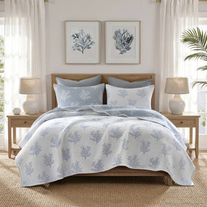 English Elm 3-Piece Tufted Duvet Cover Set with Textured Face for a Serene King Bedroom Blue Polyester B035P549338