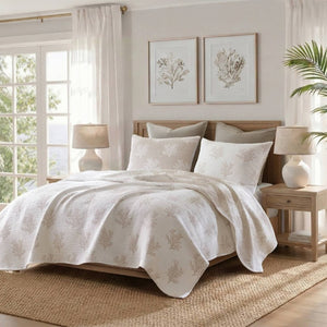 English Elm 3-Piece Reversible Cotton Blend Quilt Set for Full Queen Beds with Yarn-Dyed Fabric Tan/Gray B035P549339