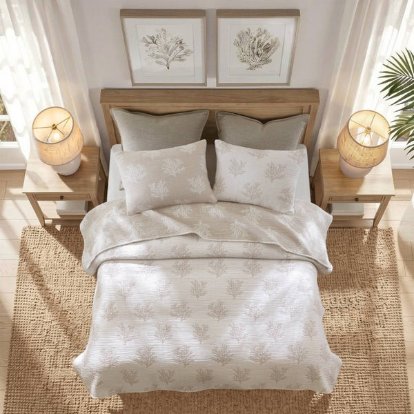 English Elm 3-Piece Reversible Cotton Blend Quilt Set for Full Queen Beds with Yarn-Dyed Fabric Tan/Gray B035P549339