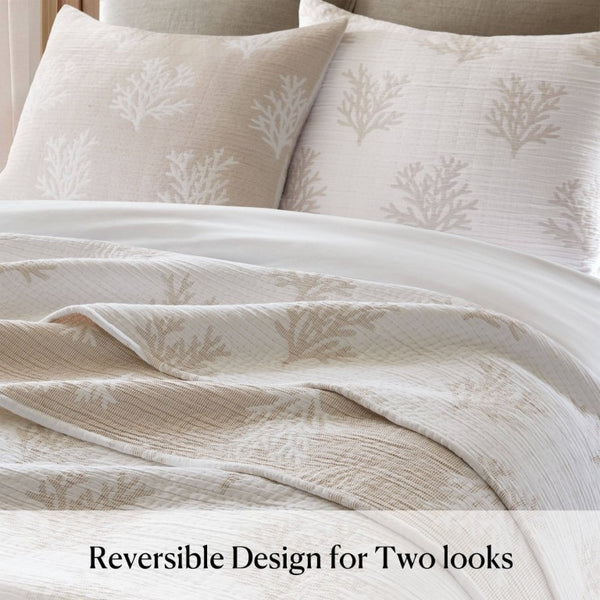 English Elm 3-Piece Reversible Cotton Blend Quilt Set for Full Queen Beds with Yarn-Dyed Fabric Tan/Gray B035P549339