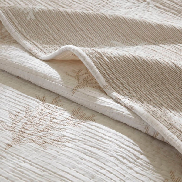 English Elm 3-Piece Reversible Cotton Blend Quilt Set for Full Queen Beds with Yarn-Dyed Fabric Tan/Gray B035P549339