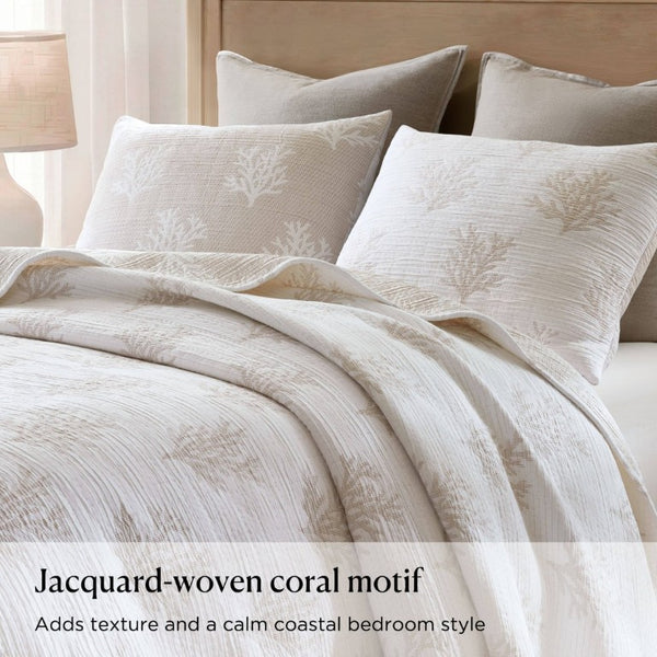 English Elm 3-Piece Reversible Cotton Blend Quilt Set for Full Queen Beds with Yarn-Dyed Fabric Tan/Gray B035P549339