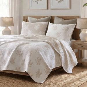 English Elm 3-Piece Reversible Cotton Blend Quilt Set for Full Queen Beds with Yarn-Dyed Fabric Tan/Gray B035P549339