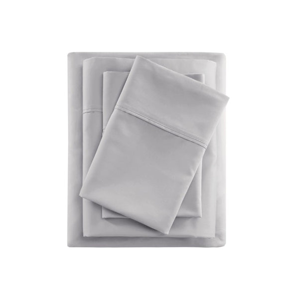English Elm 4-Piece Cal King Sateen Sheet Set Cooling Cotton Blend Deep Pocket Breathable Bedding Grey B035P549345