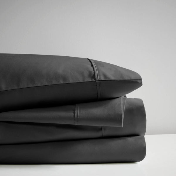 English Elm 4-Piece Cal King Sateen Sheet Set Cooling Cotton Blend Deep Pocket Breathable Bedding Black B035P549346
