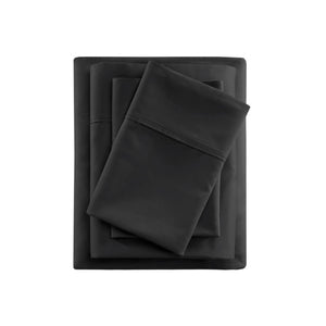 English Elm 4-Piece Cal King Sateen Sheet Set Cooling Cotton Blend Deep Pocket Breathable Bedding Black B035P549346