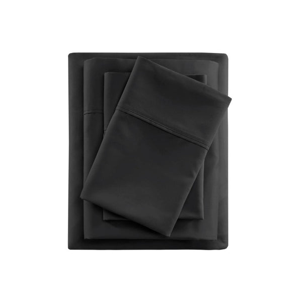 English Elm 4-Piece Cal King Sateen Sheet Set Cooling Cotton Blend Deep Pocket Breathable Bedding Black B035P549346
