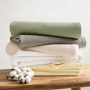 English Elm 1 King Egyptian Cotton Blanket Micro Herringbone Weave Breathable Oeko Tex Certified White B035P600744