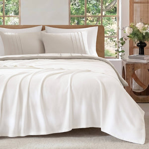English Elm 1 King Egyptian Cotton Blanket Micro Herringbone Weave Breathable Oeko Tex Certified White B035P600744