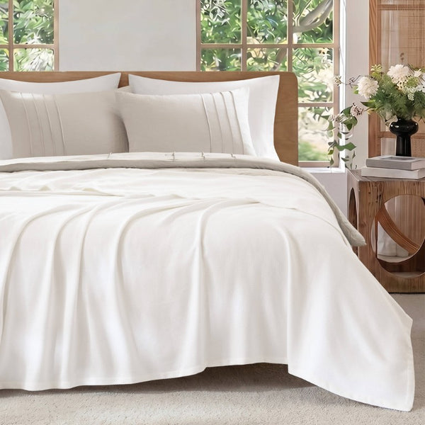 English Elm 1 King Egyptian Cotton Blanket Micro Herringbone Weave Breathable Oeko Tex Certified White B035P600744