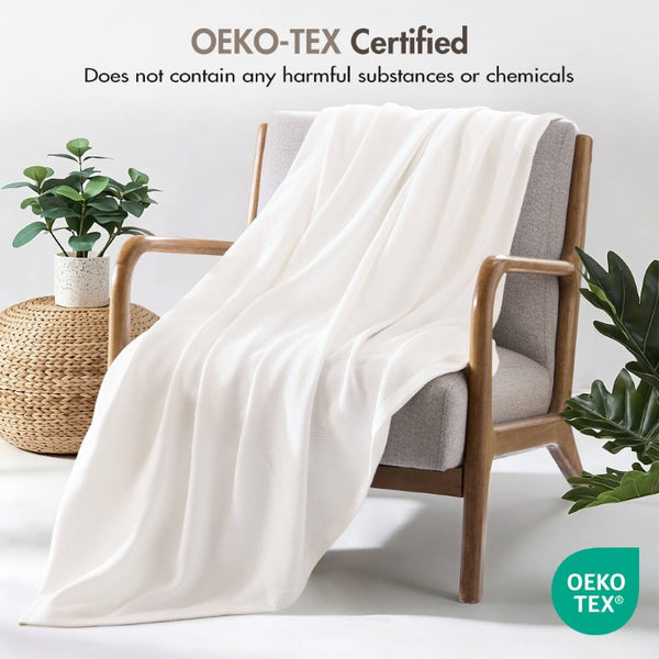 English Elm 1 King Egyptian Cotton Blanket Micro Herringbone Weave Breathable Oeko Tex Certified White B035P600744