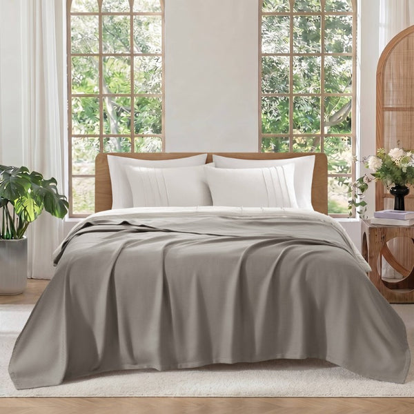 English Elm 1 King Egyptian Cotton Blanket Micro Herringbone Weave Breathable Oeko Tex Certified Grey B035P600747