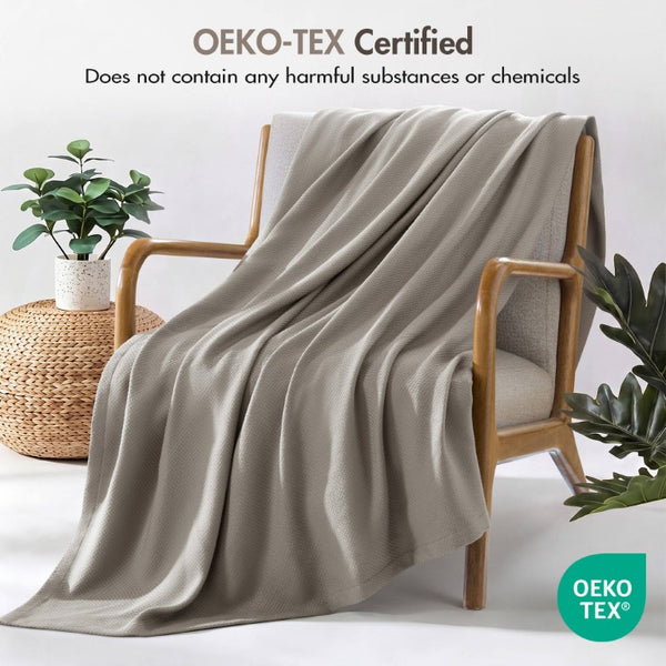 English Elm 1 King Egyptian Cotton Blanket Micro Herringbone Weave Breathable Oeko Tex Certified Grey B035P600747
