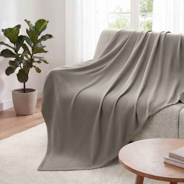 English Elm 1 King Egyptian Cotton Blanket Micro Herringbone Weave Breathable Oeko Tex Certified Grey B035P600747