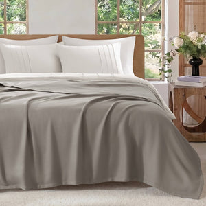English Elm 1 King Egyptian Cotton Blanket Micro Herringbone Weave Breathable Oeko Tex Certified Grey B035P600747