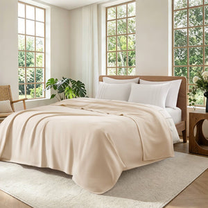 English Elm 1 King Egyptian Cotton Blanket Micro Herringbone Weave Breathable Oeko Tex Certified Beige B035P600750