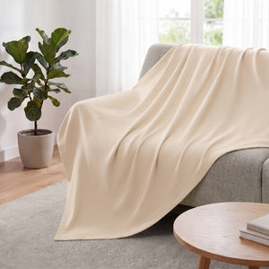 English Elm 1 King Egyptian Cotton Blanket Micro Herringbone Weave Breathable Oeko Tex Certified Beige B035P600750