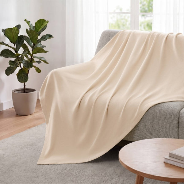 English Elm 1 King Egyptian Cotton Blanket Micro Herringbone Weave Breathable Oeko Tex Certified Beige B035P600750