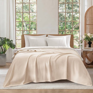 English Elm 1 King Egyptian Cotton Blanket Micro Herringbone Weave Breathable Oeko Tex Certified Beige B035P600750