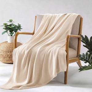 English Elm 1 King Egyptian Cotton Blanket Micro Herringbone Weave Breathable Oeko Tex Certified Beige B035P600750