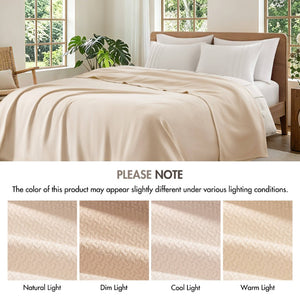 English Elm 1 King Egyptian Cotton Blanket Micro Herringbone Weave Breathable Oeko Tex Certified Beige B035P600750