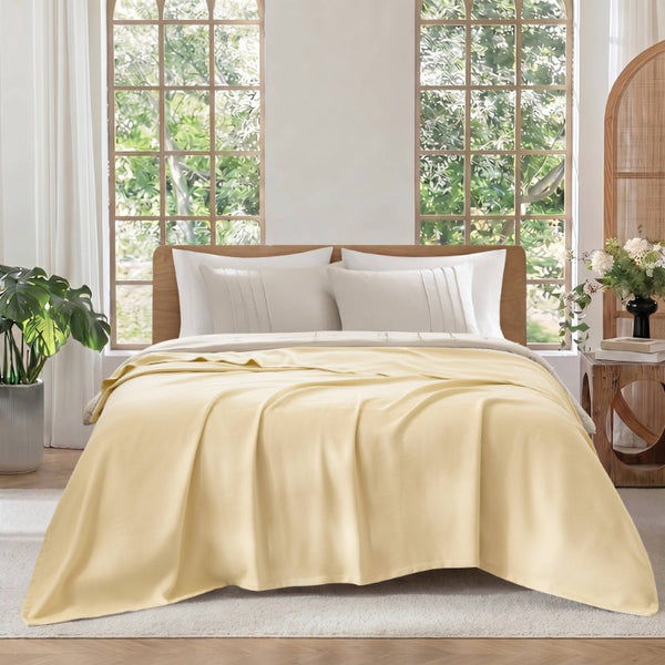 English Elm 1 King Egyptian Cotton Blanket Micro Herringbone Weave Breathable Oeko Tex Certified Yellow B035P600753
