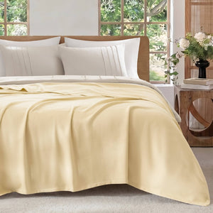 English Elm 1 King Egyptian Cotton Blanket Micro Herringbone Weave Breathable Oeko Tex Certified Yellow B035P600753