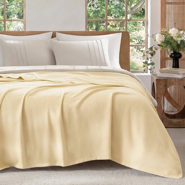 English Elm 1 King Egyptian Cotton Blanket Micro Herringbone Weave Breathable Oeko Tex Certified Yellow B035P600753