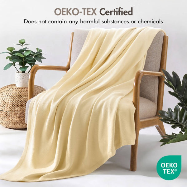 English Elm 1 King Egyptian Cotton Blanket Micro Herringbone Weave Breathable Oeko Tex Certified Yellow B035P600753