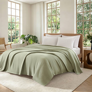 English Elm 1 King Egyptian Cotton Blanket Micro Herringbone Weave Breathable Oeko Tex Certified Green B035P600756