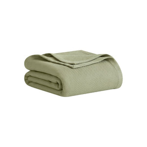 English Elm 1 King Egyptian Cotton Blanket Micro Herringbone Weave Breathable Oeko Tex Certified Green B035P600756