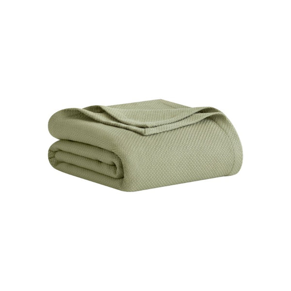 English Elm 1 King Egyptian Cotton Blanket Micro Herringbone Weave Breathable Oeko Tex Certified Green B035P600756