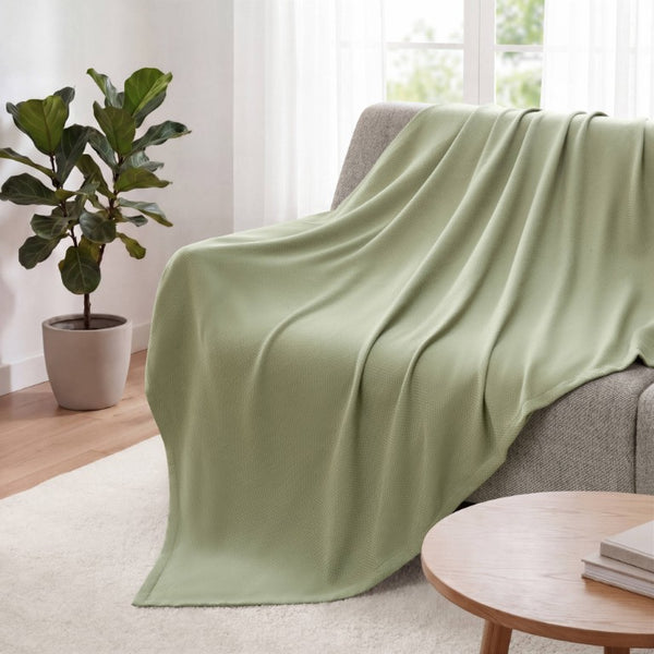 English Elm 1 King Egyptian Cotton Blanket Micro Herringbone Weave Breathable Oeko Tex Certified Green B035P600756